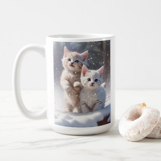 Twee Kittens met Blue Eyes Spelen in de Sneeuw Koffiemok (Met donut)