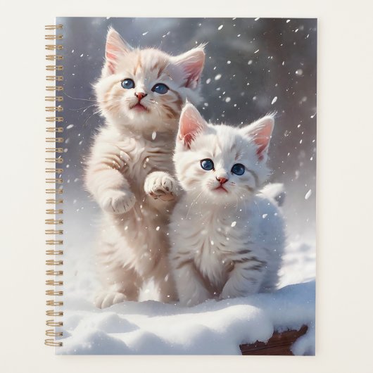 Twee Kittens met Blue Eyes Spelen in de Sneeuw Planner (Voorkant)
