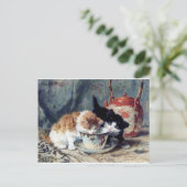 Twee kittens met theefeestje briefkaart (Staand voorkant)