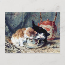 Twee kittens met theefeestje briefkaart