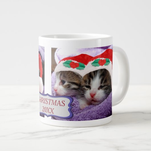 Twee Kittens Santa Hats Merry kerstcadeau Grote Koffiekop (Voorkant rechts)