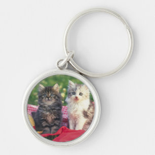Twee Kittens zitten op een roodkleurige wand Sleutelhanger