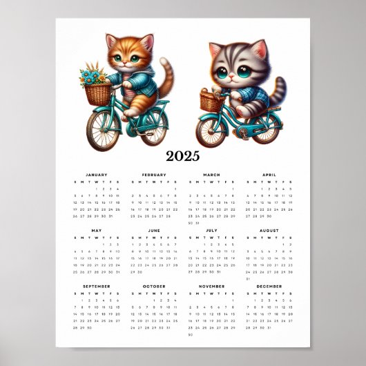 Twee Kitty Cats Rijden Fietsen 2025 Muur Kalender Poster (Voorkant)