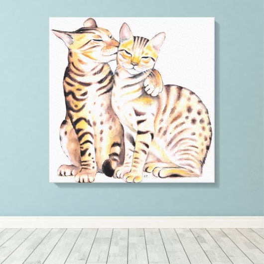 Twee klassieke bengalen Waterverf Canvas Afdruk (Insitu (Houten vloer))