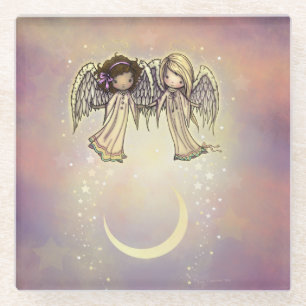 Twee kleine Angels op een Twinking Night Art Glazen Onderzetter