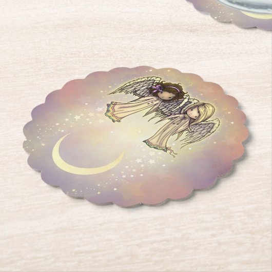 Twee kleine Angels op een Twinking Night Art Kartonnen Onderzetters (Gekanteld)