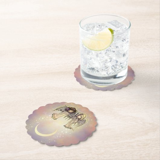 Twee kleine Angels op een Twinking Night Art Kartonnen Onderzetters (Insitu)