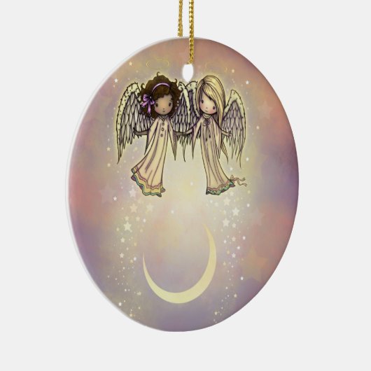 Twee kleine Angels op een Twinking Night Art Keramisch Ornament (Rechts)