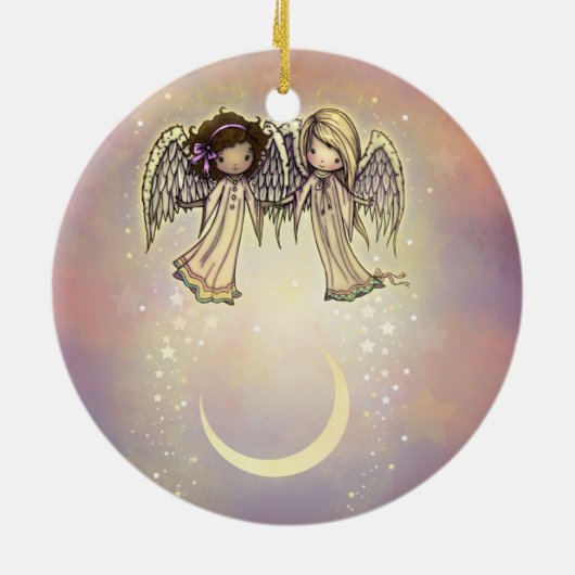 Twee kleine Angels op een Twinking Night Art Keramisch Ornament (Achterkant)