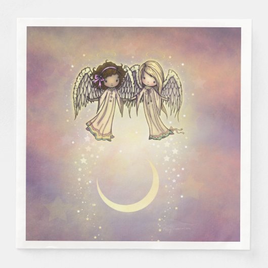Twee kleine Angels op een Twinking Night Art Servet (Voorkant)