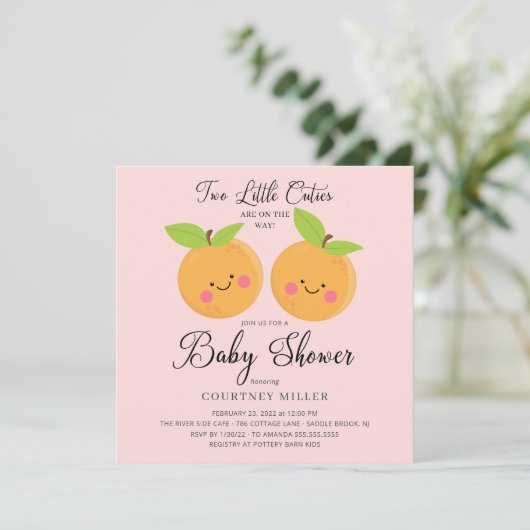 Twee kleine Baby shower Uitnodiging van de Keukjes (Staand voorkant)