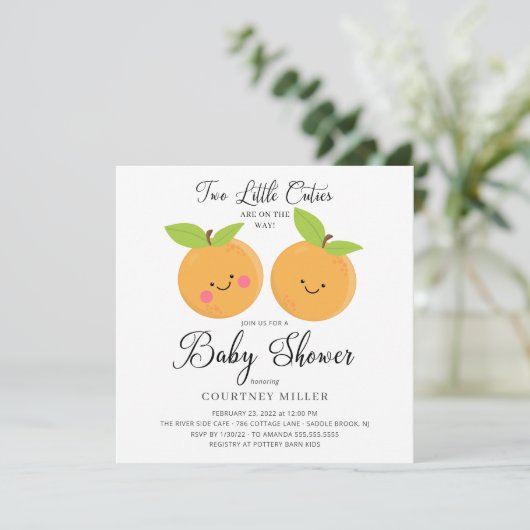 Twee kleine Baby shower Uitnodiging van de Keukjes (Staand voorkant)