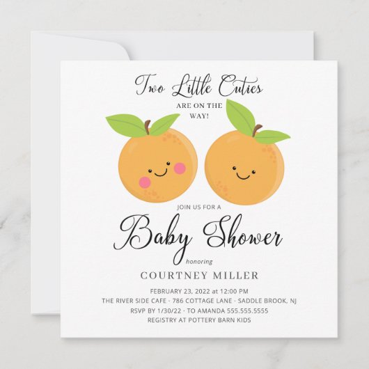 Twee kleine Baby shower Uitnodiging van de Keukjes (Voorkant)