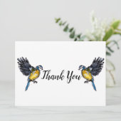 Twee kleine blauwe vogels bedankkaart (Staand voorkant)