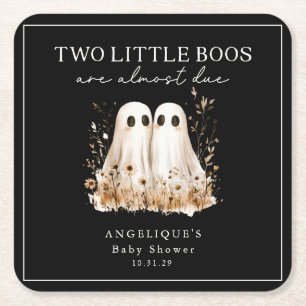 Twee Kleine Boe Geesten Wilde Bloem Baby Shower Kartonnen Onderzetters