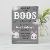 Twee kleine boos draaien 1! Ghost 1st Birthday Kaart (Staand voorkant)