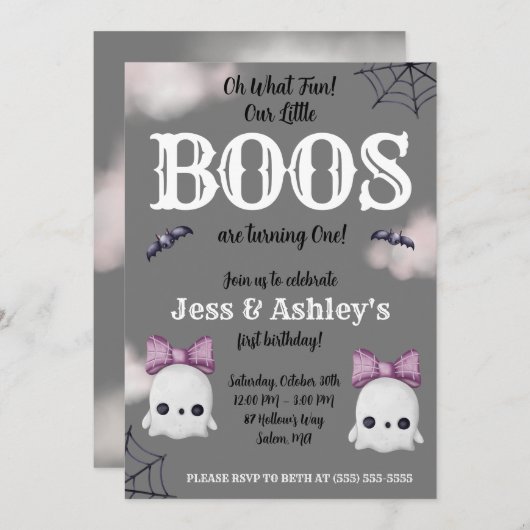 Twee kleine boos draaien 1! Ghost 1st Birthday Kaart (Voorkant / Achterkant)