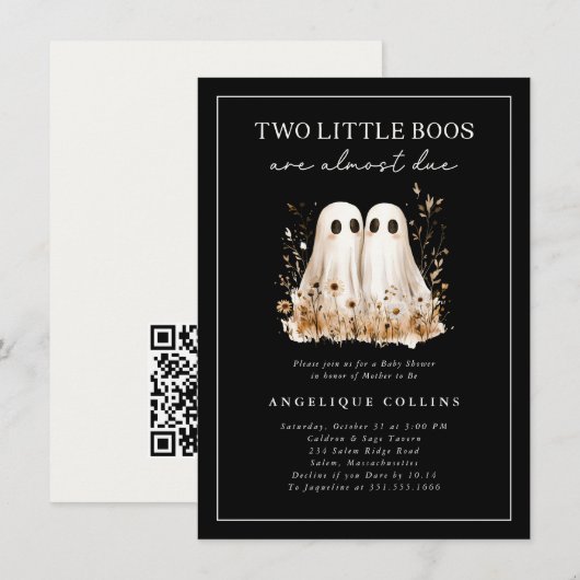 Twee kleine Boos Schattige Ghosts Wildflower Baby Kaart (Voorkant / Achterkant)