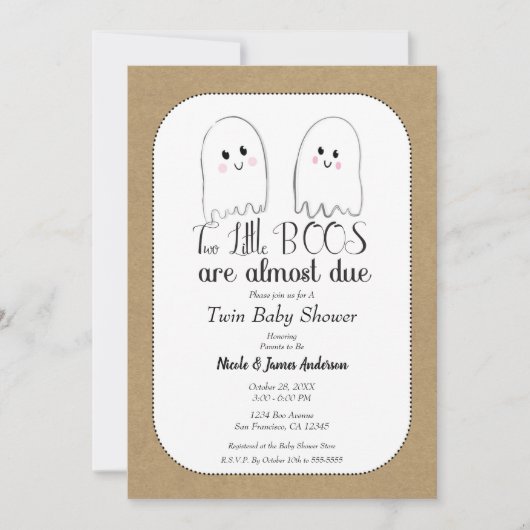 Twee kleine BOOS Twin Ghosts Halloween Baby shower Kaart (Voorkant)