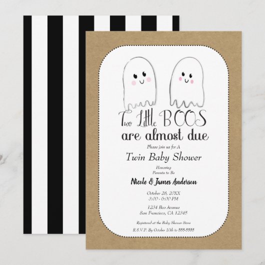 Twee kleine BOOS Twin Ghosts Halloween Baby shower Kaart (Voorkant / Achterkant)
