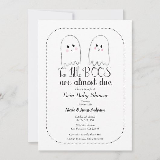 Twee kleine BOOS Twin Ghosts Halloween Baby shower Kaart (Voorkant)