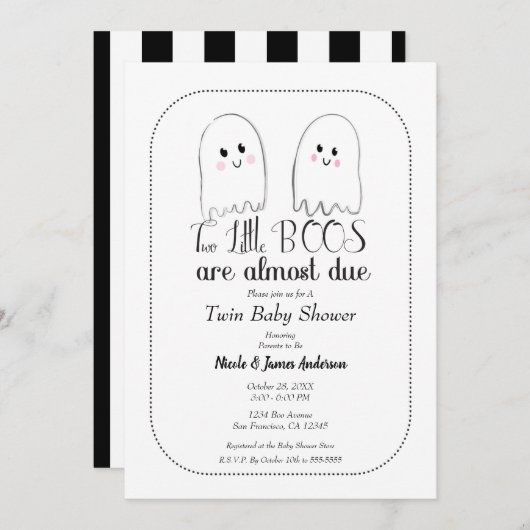 Twee kleine BOOS Twin Ghosts Halloween Baby shower Kaart (Voorkant / Achterkant)