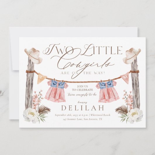 Twee Kleine Cowgirls Zijn Op Weg Baby Shower Kaart (Voorkant)