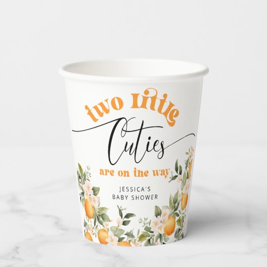 Twee kleine cutie tweeling baby shower papieren bekers (Achterkant)
