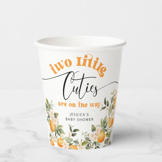 Twee kleine cutie tweeling baby shower papieren bekers (Voorkant)