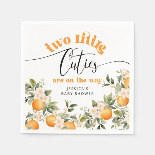 Twee kleine cutie tweeling baby shower sinaasappel servet (Voorkant)