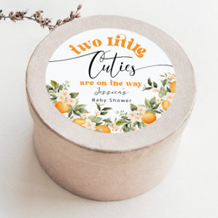 Twee kleine cuties baby shower sinaasappels ronde sticker