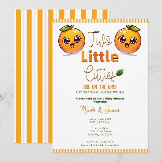 Twee kleine cuties Oranje tweeling Baby shower Kaart (Voorkant / Achterkant)