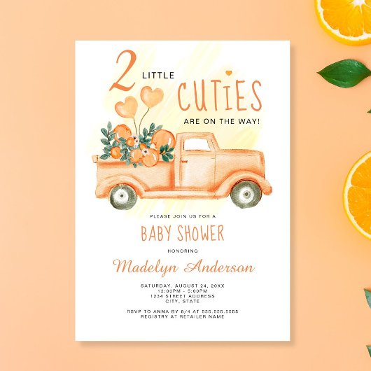 Twee kleine cuties Oranje tweeling Baby shower Kaart