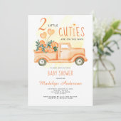 Twee kleine cuties Oranje tweeling Baby shower Kaart (Staand voorkant)