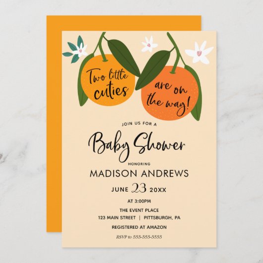 Twee kleine cuties tweeling Baby shower Kaart (Voorkant / Achterkant)