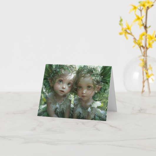 Twee kleine engelen digitaal kunst kaart (Gele Bloem)