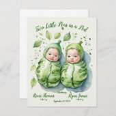 Twee kleine erwten tweeling geboorte aankondiging (Voorkant / Achterkant)