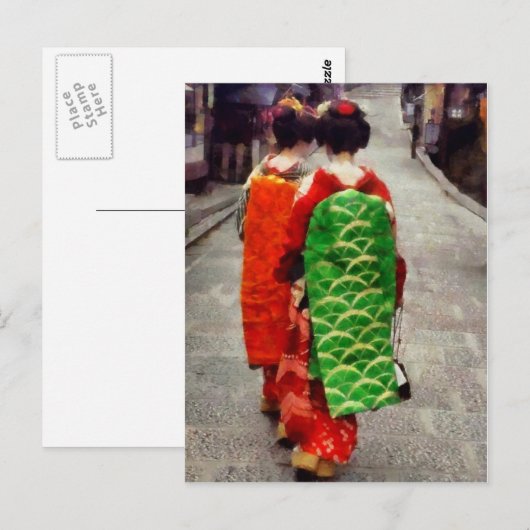 Twee kleine Geisha Art Briefkaart (Voorkant / Achterkant)