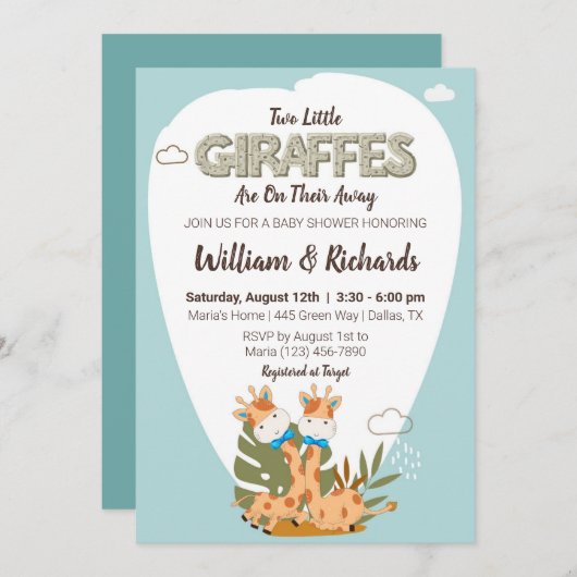 twee kleine giraffes Waterverf giraffe baby shower Kaart (Voorkant / Achterkant)