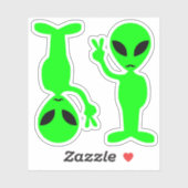 Twee kleine groene snor hipster vrede aliens sticker (Vel)