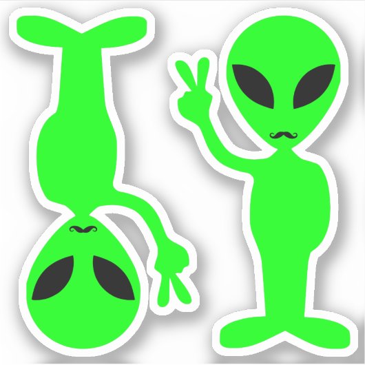 Twee kleine groene snor hipster vrede aliens sticker (Voorkant)