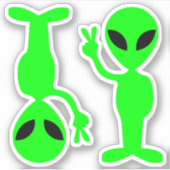 Twee kleine groene vrede aliens sticker (Voorkant)