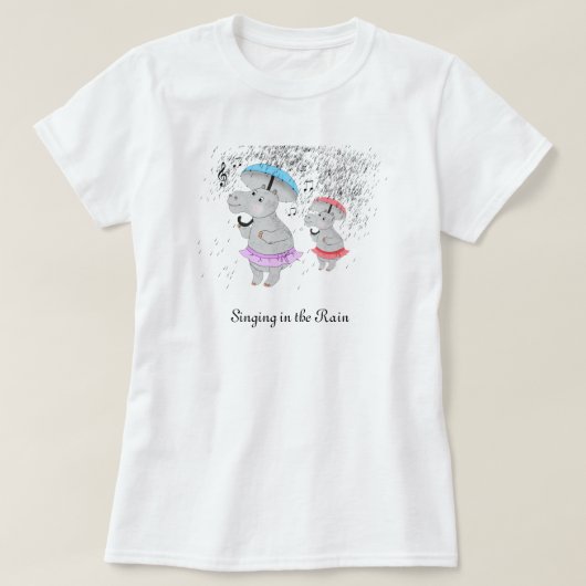 Twee kleine Hippos die in de Regen Zingt T-Shirt (Design voorkant)