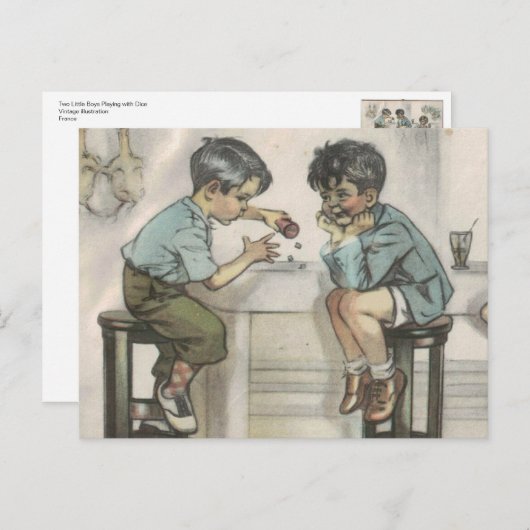 Twee kleine jongens die met Dice spelen Briefkaart (Voorkant / Achterkant)