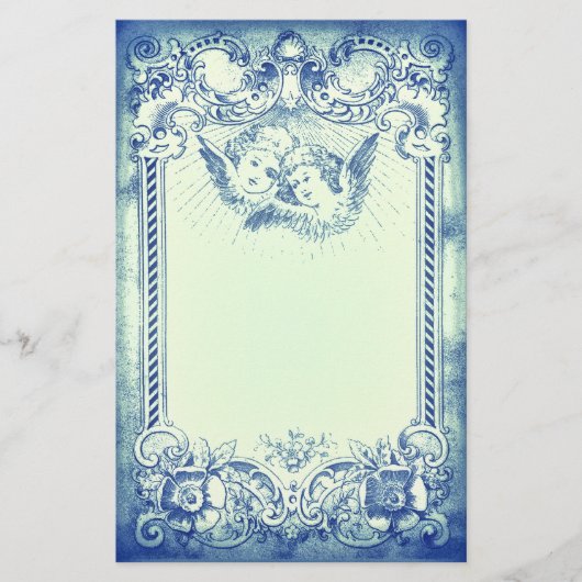 Twee kleine kerstangels met blauwe grens briefpapier (Voorkant)