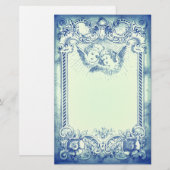 Twee kleine kerstangels met blauwe grens briefpapier (Voorkant / Achterkant)