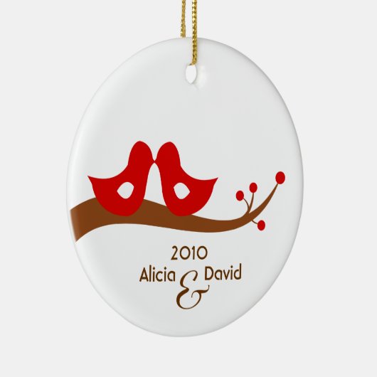 Twee kleine kerstboomversiering met Lovevogels Keramisch Ornament (Rechts)