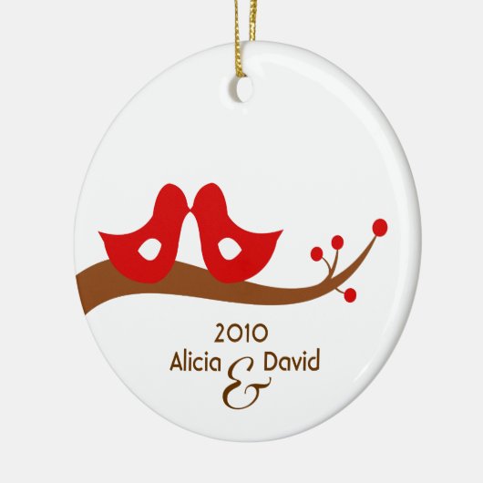 Twee kleine kerstboomversiering met Lovevogels Keramisch Ornament (Links)