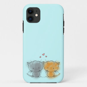 Twee kleine Kittens Illustratie Oranje en grijs iPhone 11 Hoesje