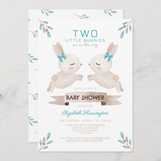 Twee kleine konijntjes konijntje tweelingjongens B Kaart (Voorkant / Achterkant)